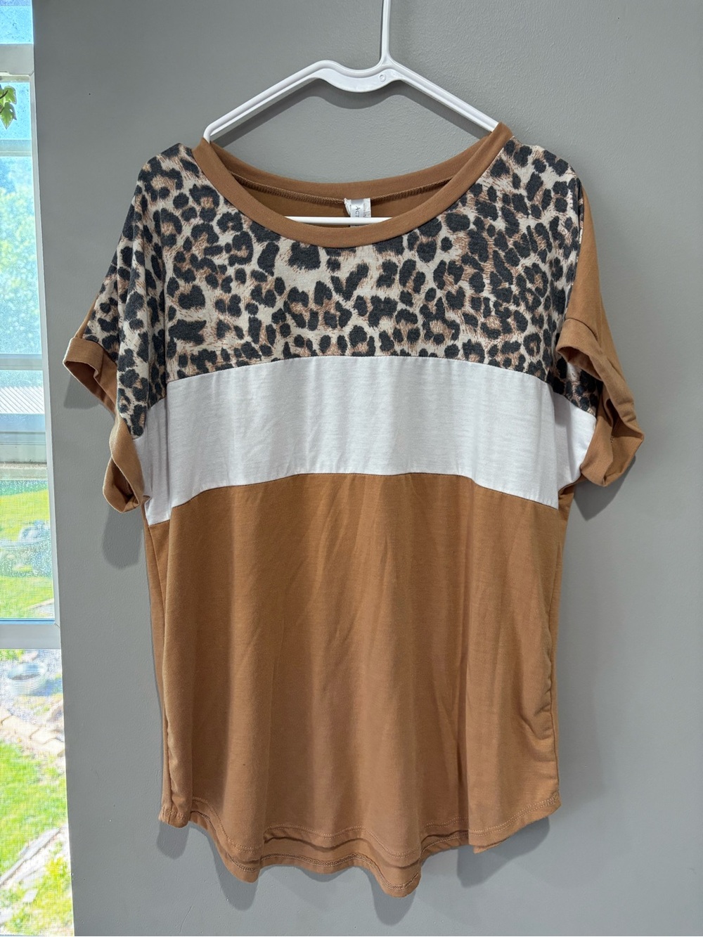 Acting Pro Leopard Colorblock Short Sleeve Tunic Top Plus 1X